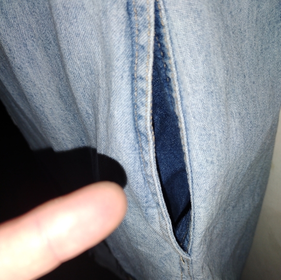 CALVIN KLEIN Distressed DENIM SHIRT DRESS; Pockets & Rainbow patch! Super cute! - Picture 5 of 15